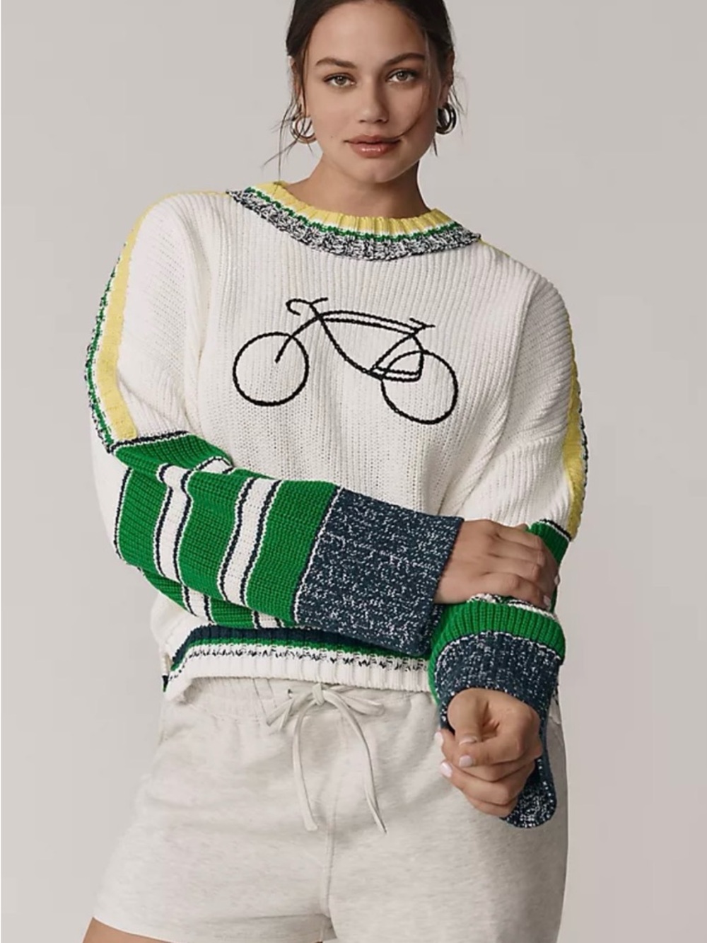 Anthropologie Daily Practice Le Tour Sweater Cropped White Graphic Size L